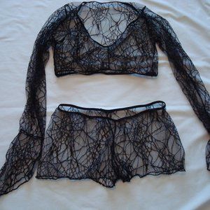 Black spider web top/shorts